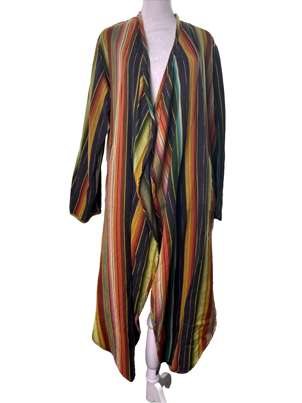 Ivy Jane Striped Duster Cardigan Cotton Boho Open Front Long Jacket L